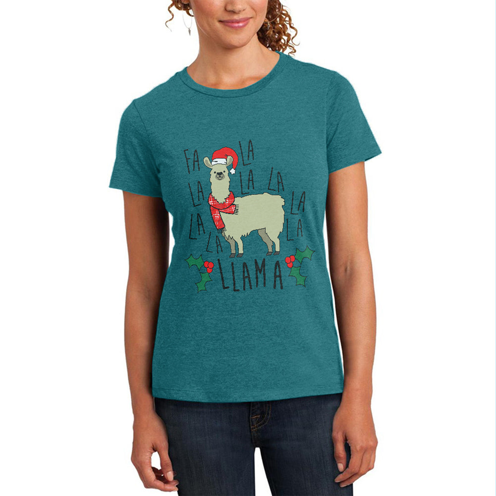 Christmas Fa La Llama Womens Soft Heather T Shirt Women's T-Shirts Old Glory LG Blue