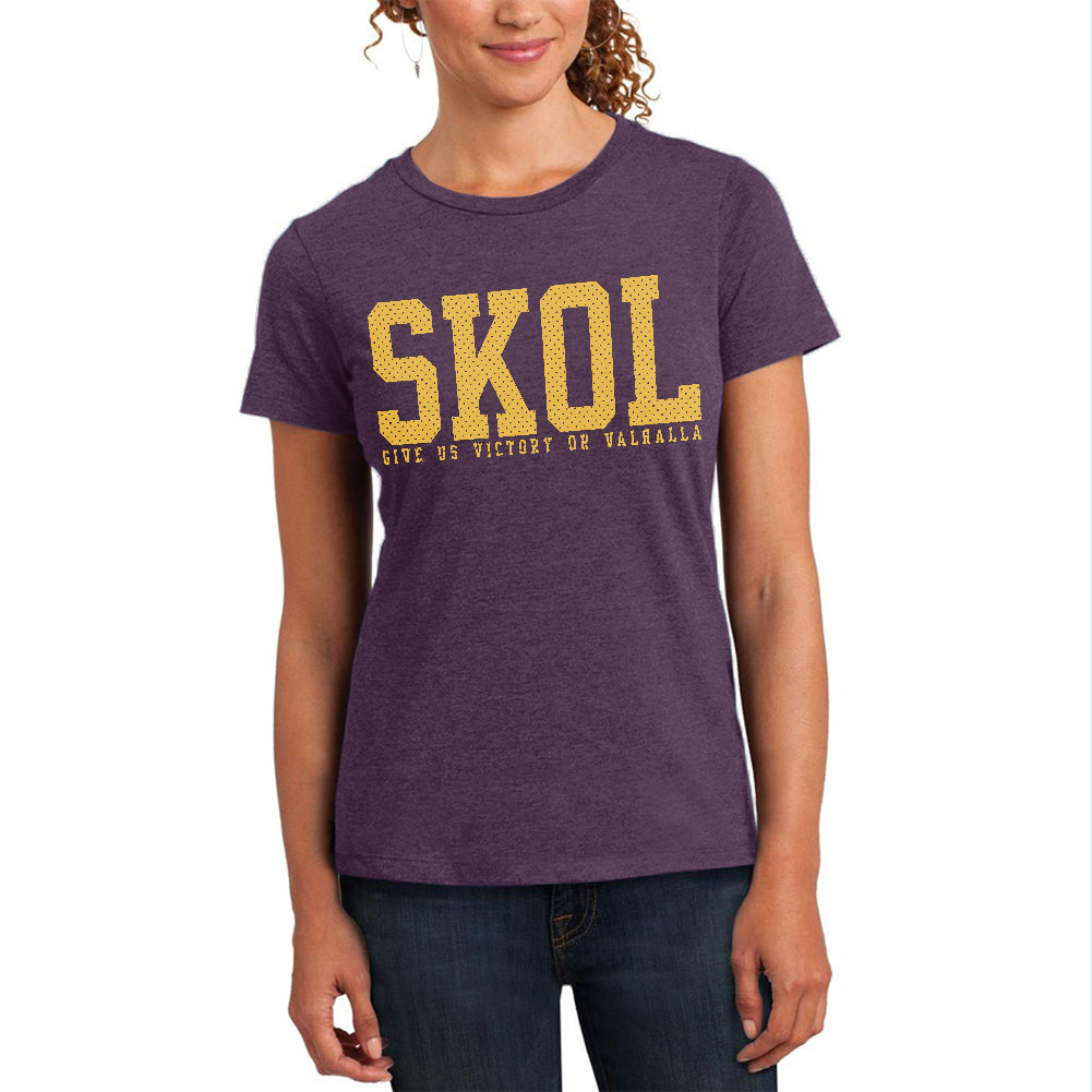 Vikings Skol Give Us Victory or Valhalla Womens Soft Heather T Shirt Women's T-Shirts Old Glory 2XL Heathered Eggplant
