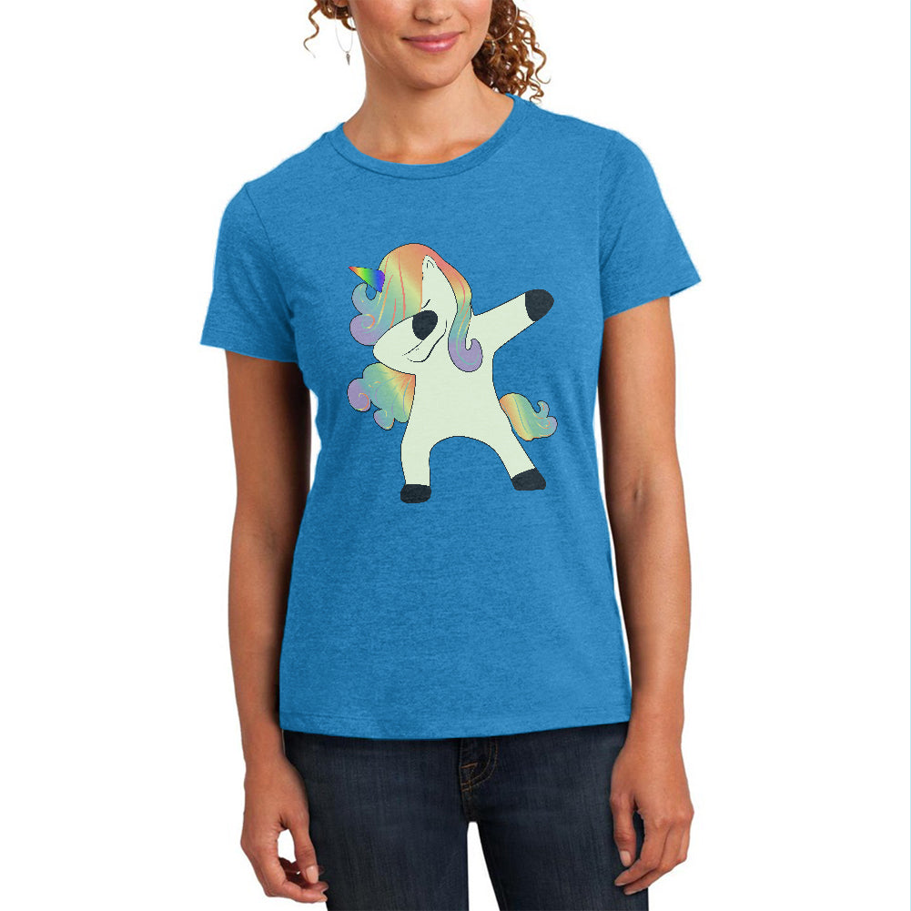 Dabbing Unicorn Womens Soft Heather T Shirt Women's T-Shirts Old Glory MD Heather Bright Turquiose