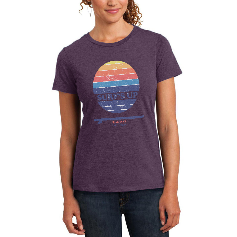 Surf's Up Mavericks California Womens Soft Heather T Shirt Women's T-Shirts Old Glory 2XL Heathered Eggplant