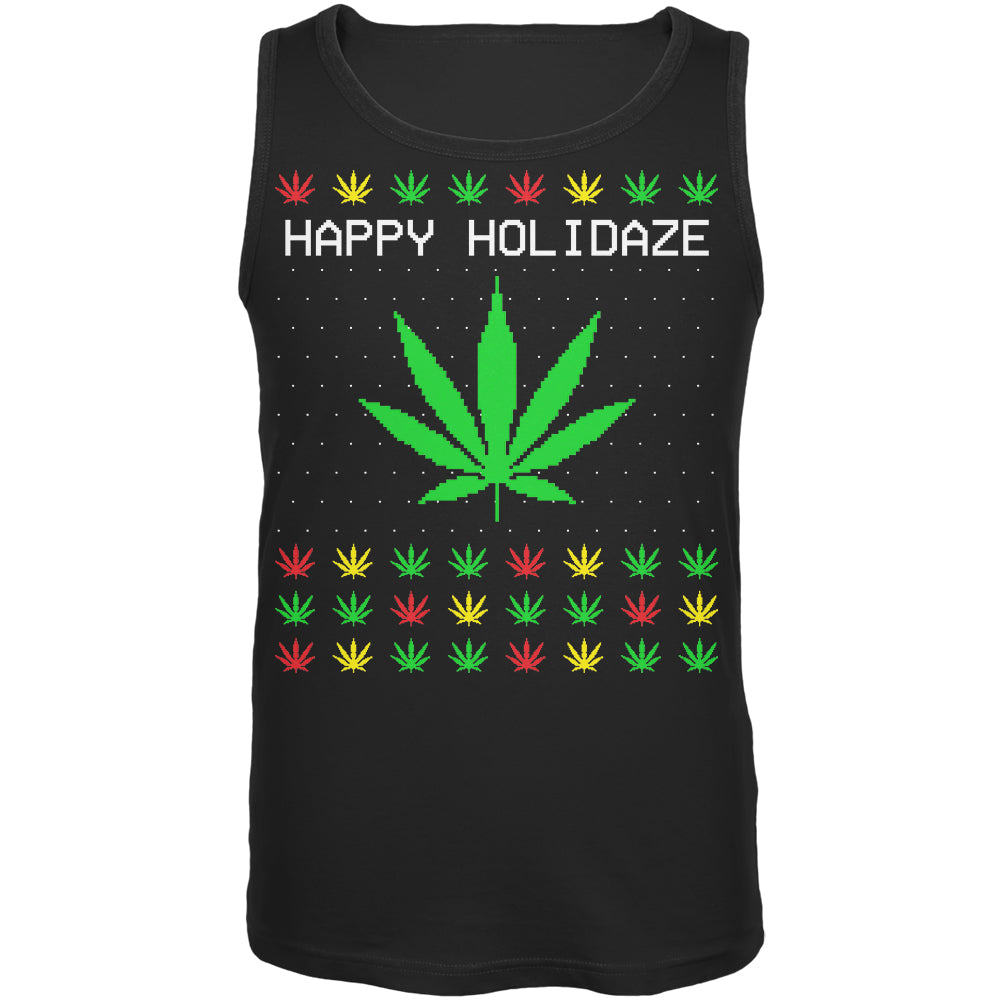Pot Leaf Rasta Happy Holidaze Holidays Ugly Christmas Sweater Mens Tank Top Men's Tank Tops Old Glory 2XL Black