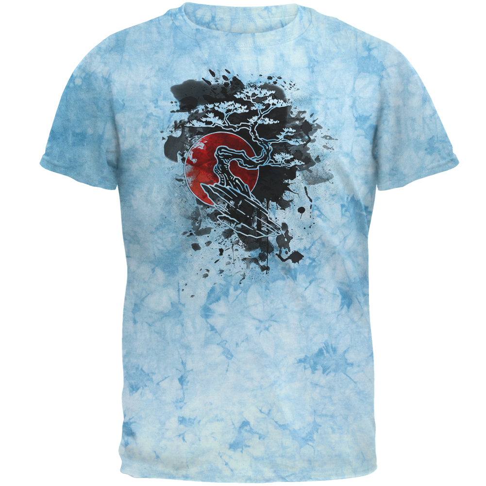 Japanese Bonsai Tree Ink Splatter Mens T Shirt Men's T-Shirts global 2XL Crackle Light BLue