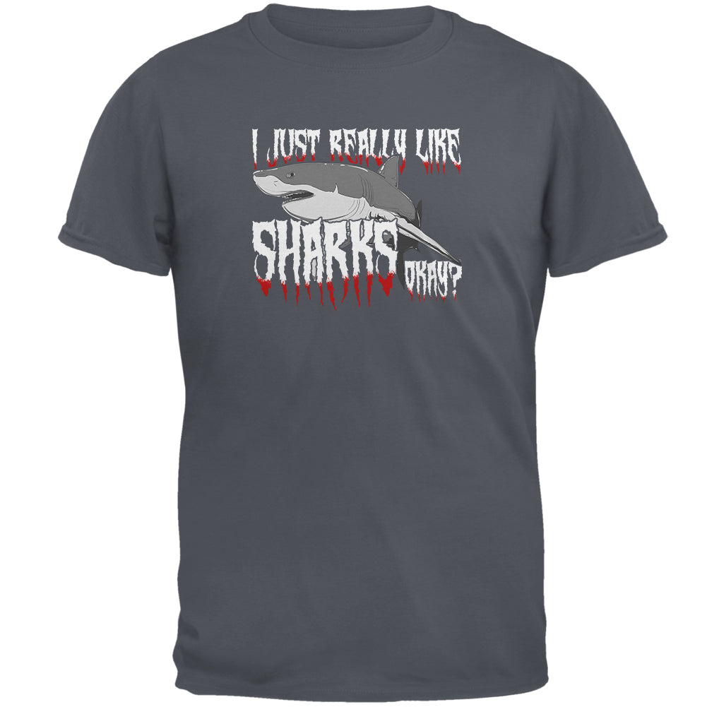 I Just Really Like Sharks Okay? Mens T Shirt Men's T-Shirts Old Glory 2XL Grey