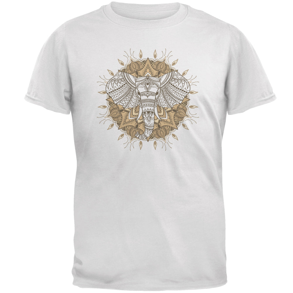 Henna Mandala Elephant Mens T Shirt Men's T-Shirts Old Glory 2XL White