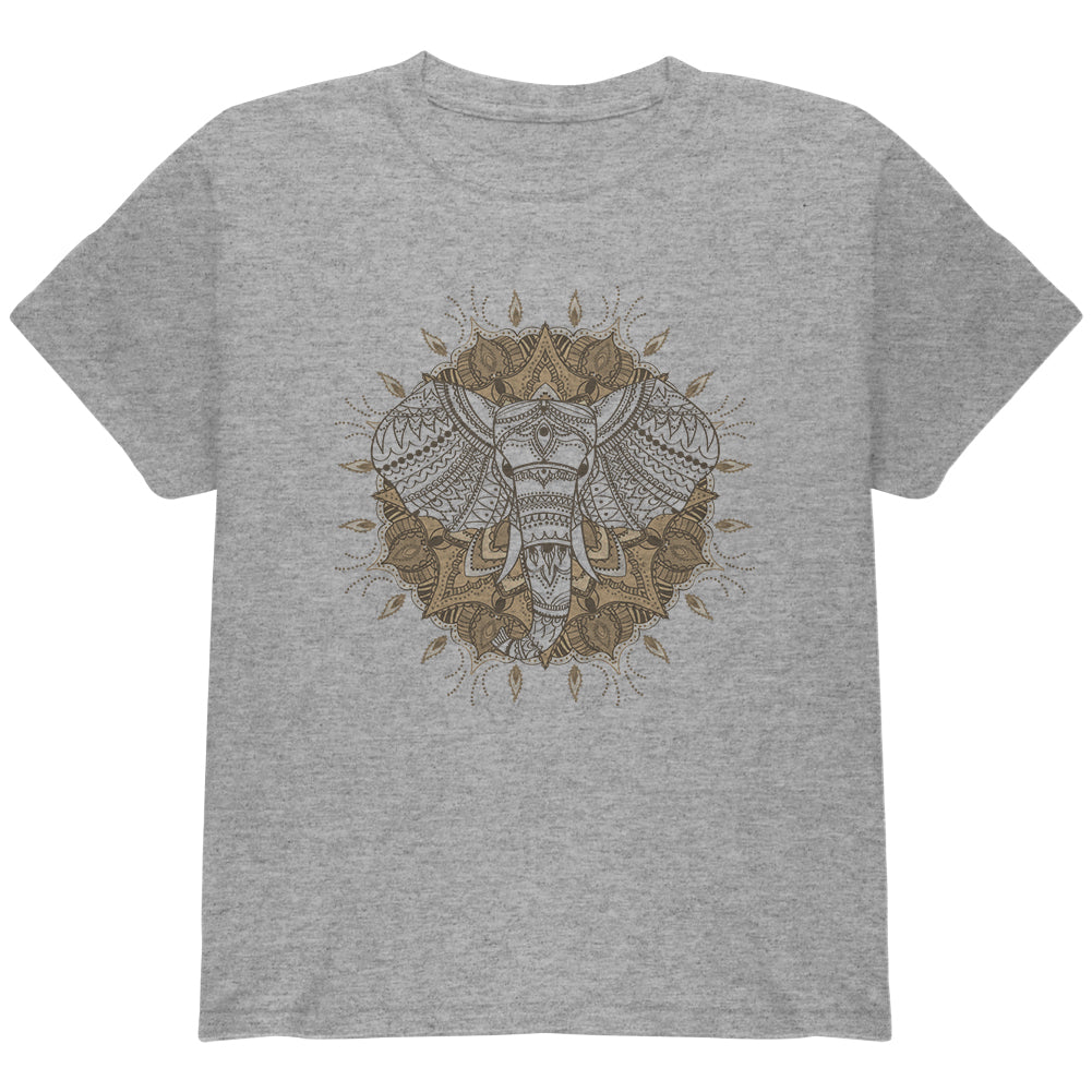 Henna Mandala Elephant Youth T Shirt Youth T-Shirts Old Glory YLG Grey