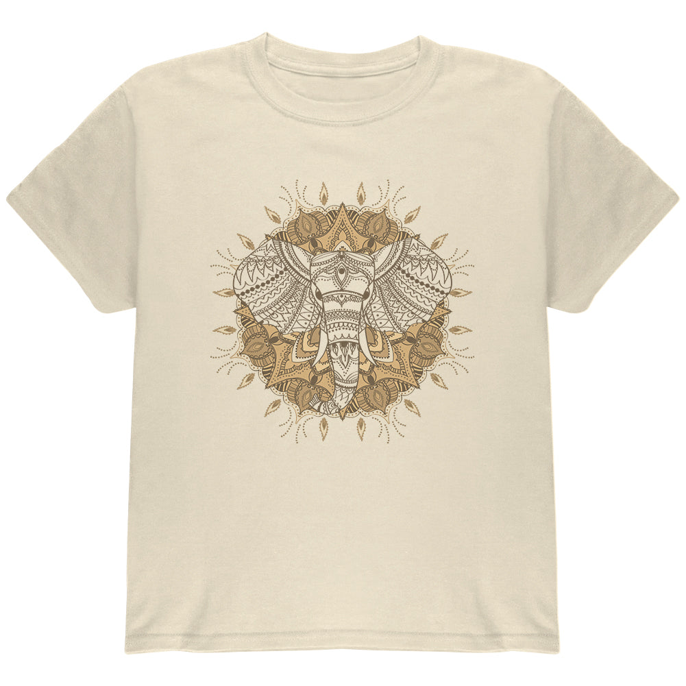 Henna Mandala Elephant Youth T Shirt Youth T-Shirts Old Glory YLG Natural