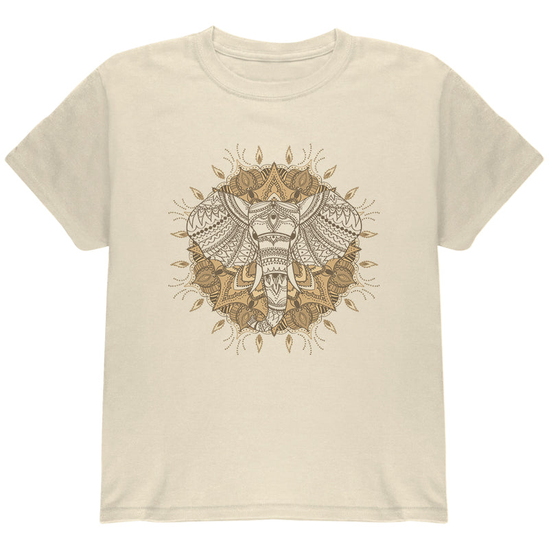 Henna Mandala Elephant Youth T Shirt Youth T-Shirts Old Glory YLG Natural