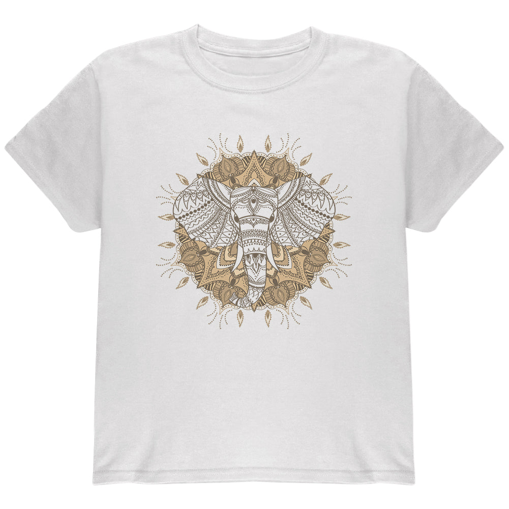 Henna Mandala Elephant Youth T Shirt Youth T-Shirts Old Glory YLG White