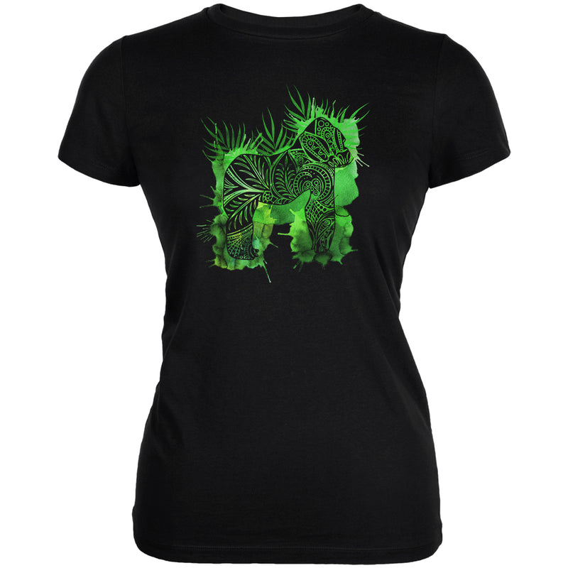 Henna Mountain Gorilla Jungle Splatter Juniors Soft T Shirt Juniors T-Shirts Old Glory 2XL Black