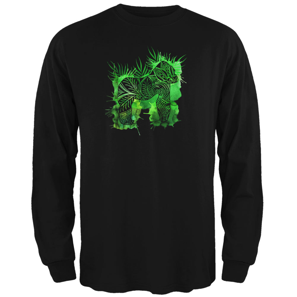 Henna Mountain Gorilla Jungle Splatter Mens Long Sleeve T Shirt Men's Long Sleeves Old Glory 2XL Black