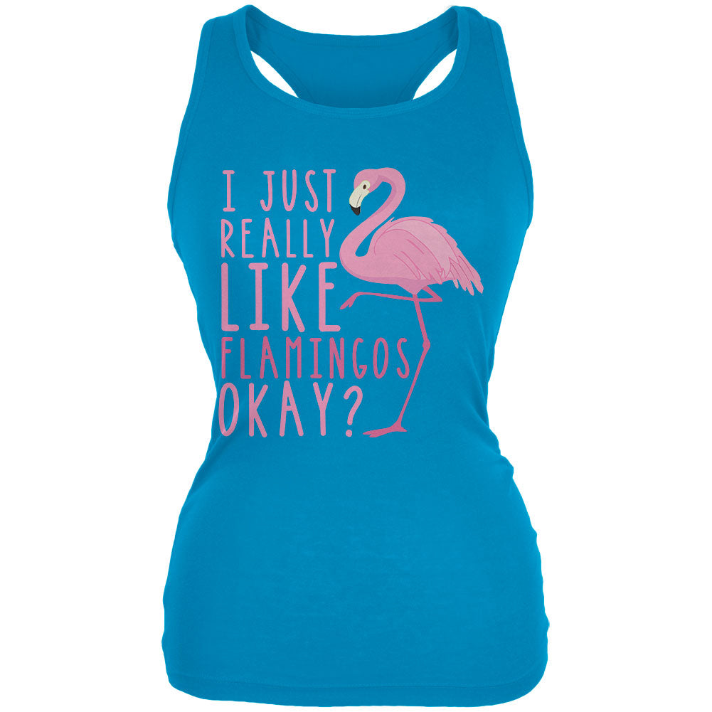 I Just Really Like Flamingos Juniors Soft Tank Top Juniors Tank Tops Old Glory 2XL Blue