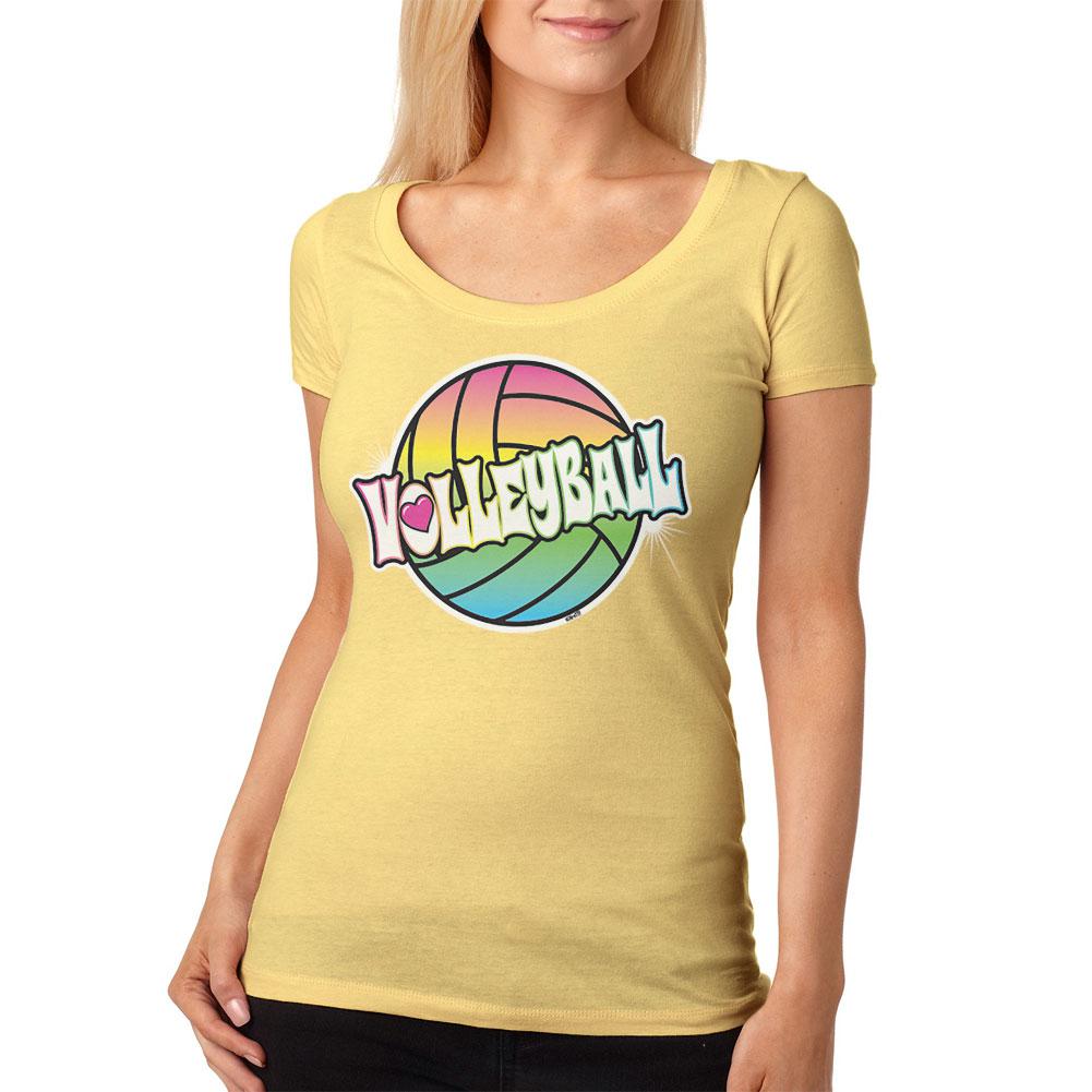 Rainbow Volleyball Neon Womens Soft Scoop T Shirt Women's T-Shirts Old Glory LG Yellow