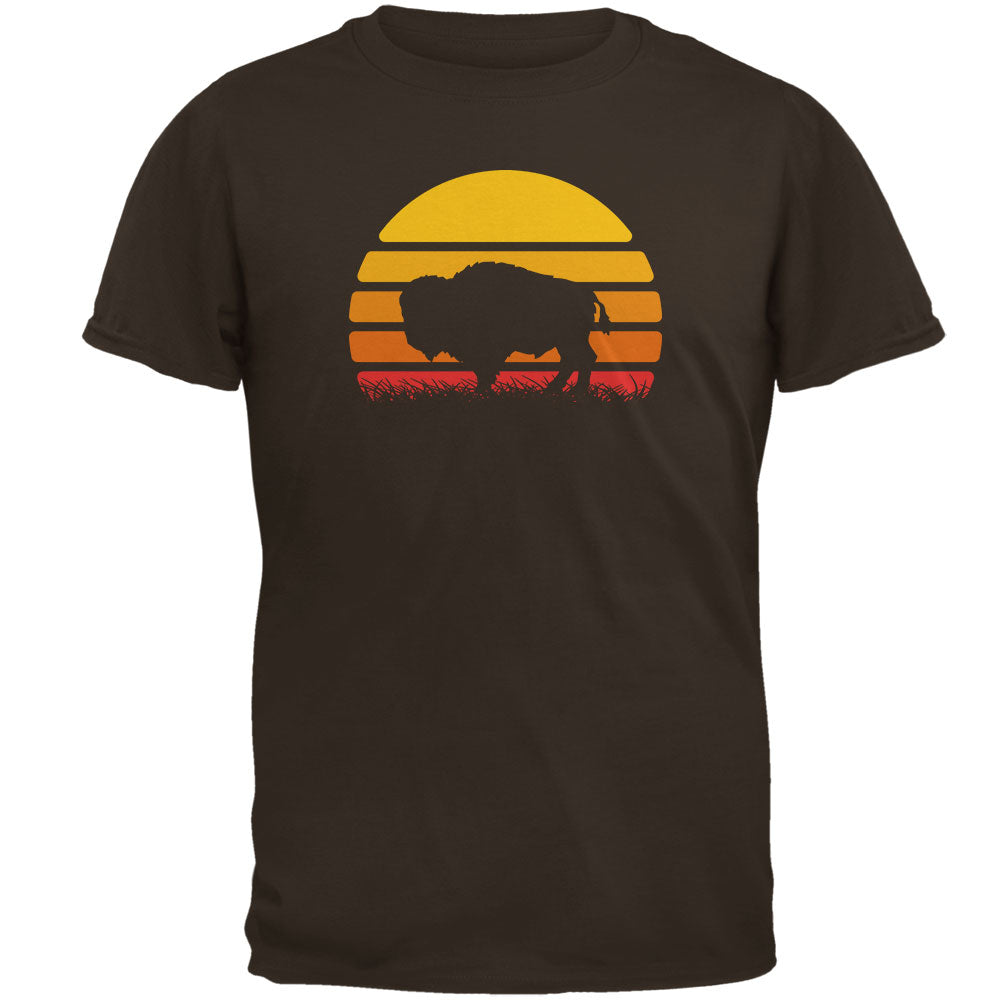 Retro 70s Sunset Buffalo Bison Mens T Shirt Men's T-Shirts Old Glory 2XL Brown