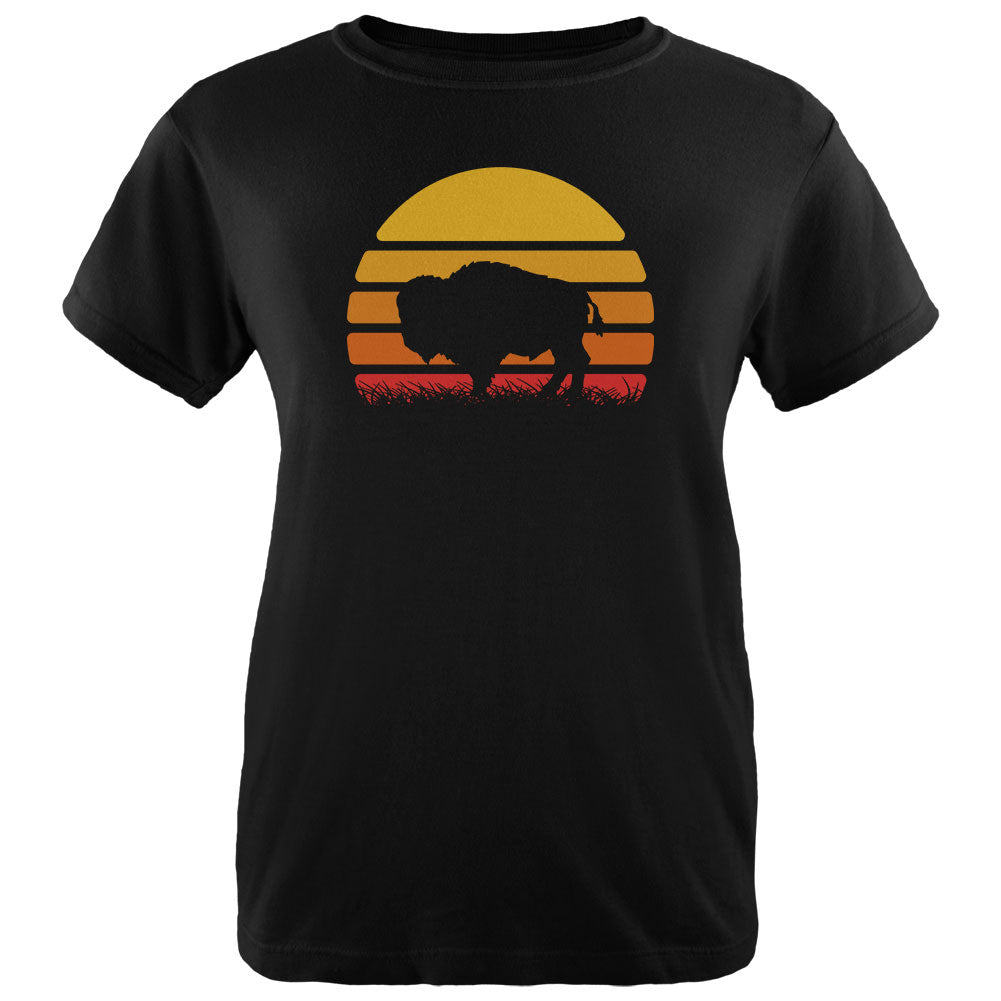 Retro 70s Sunset Buffalo Bison Womens T Shirt Women's T-Shirts Old Glory 2XL Black