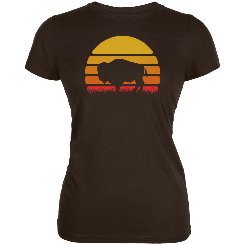 Retro 70s Sunset Buffalo Bison Juniors Soft T Shirt Juniors T-Shirts Old Glory 2XL Brown