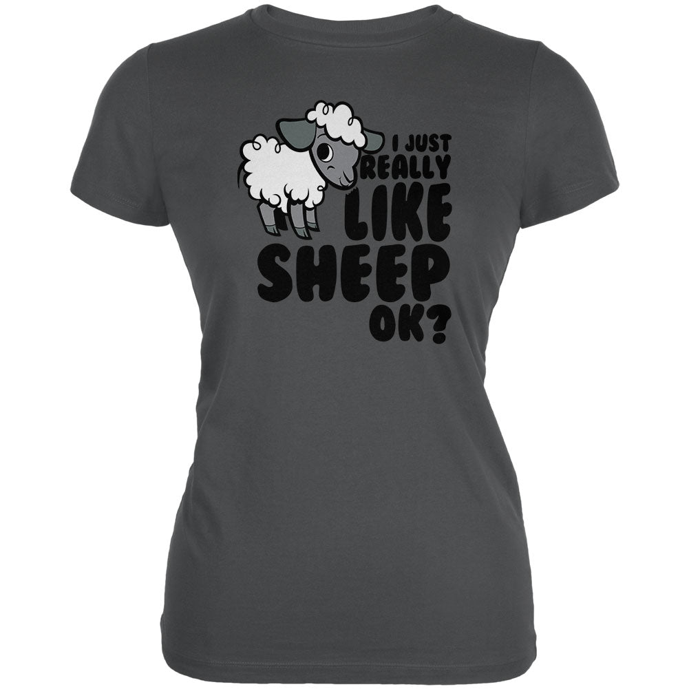 I Just Really Like Sheep Cute Juniors Soft T Shirt Juniors T-Shirts Old Glory 2XL Asphalt