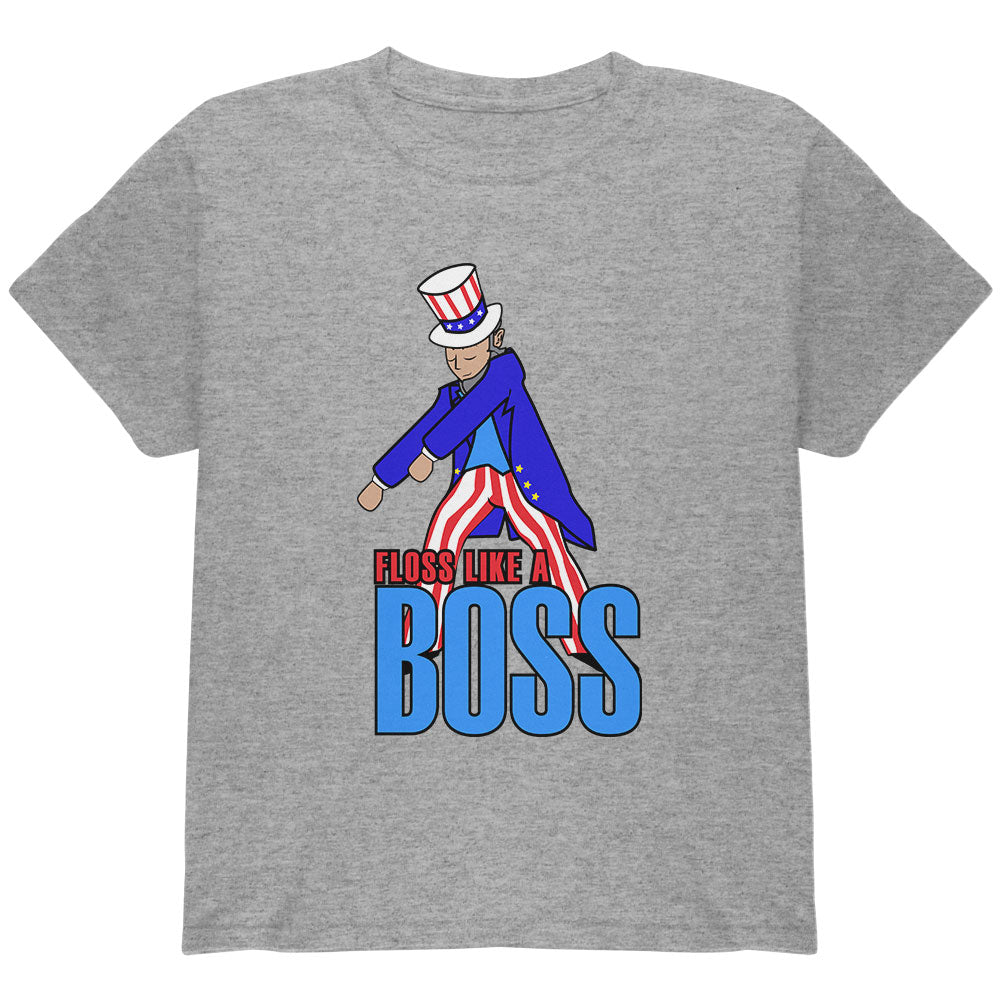 4th Of July Flossing Uncle Sam Dance Patriot Youth T Shirt Youth T-Shirts 4th of July YLG Heather Grey