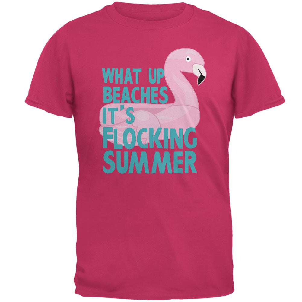 Flamingo What Up Beaches It's Flocking Summer Funny Pun Mens T Shirt Men's T-Shirts Old Glory 2XL Azalea