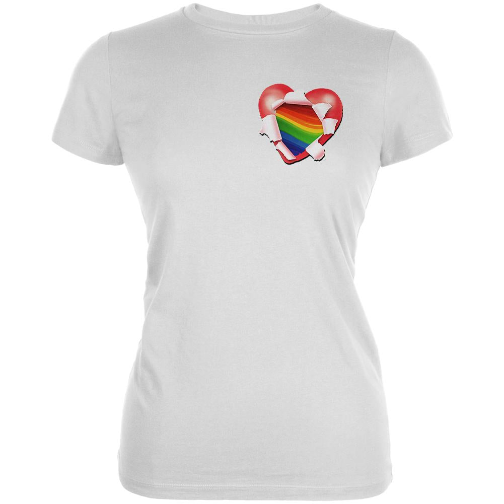 LGBT Heart Full of Pride Juniors Soft T Shirt Juniors T-Shirts Old Glory 2XL White