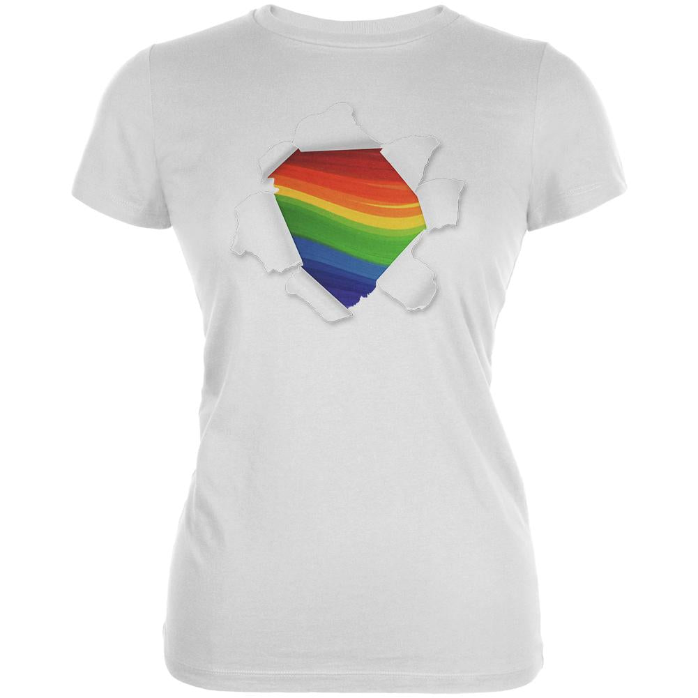 LGBT Bursting with Pride Juniors Soft T Shirt Juniors T-Shirts Old Glory 2XL White