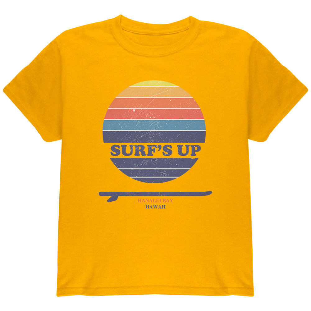 Surf's Up Hanalei Bay Hawaii Youth T Shirt Youth T-Shirts Old Glory YLG Gold