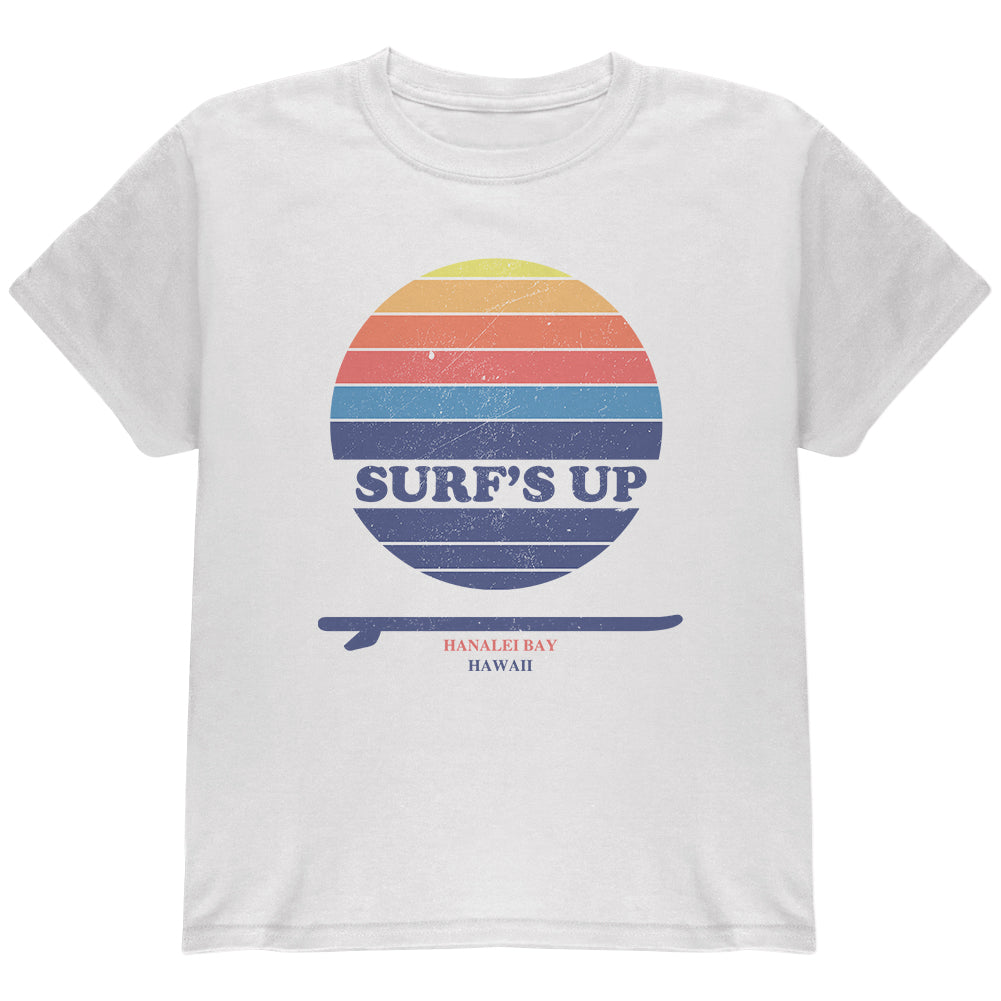Surf's Up Hanalei Bay Hawaii Youth T Shirt Youth T-Shirts Old Glory YLG White