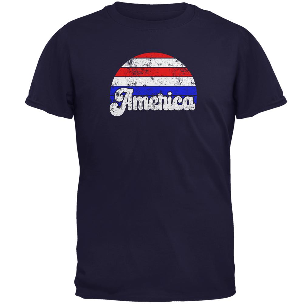 4th of July Vintage Distressed America Sunrise Mens T Shirt Men's T-Shirts Old Glory 2XL Navy