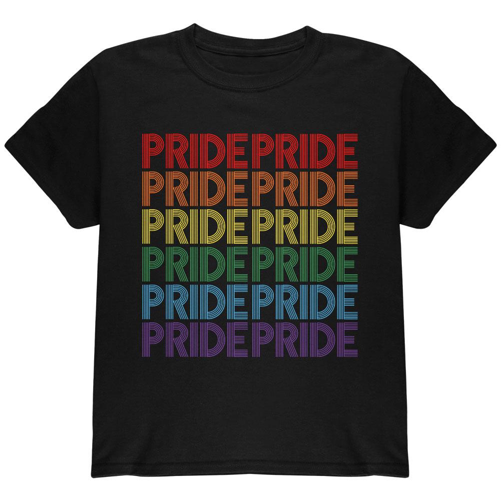 LGBTQ Pride Rainbow 70's Repeat Youth T Shirt Youth T-Shirts Old Glory LG Black