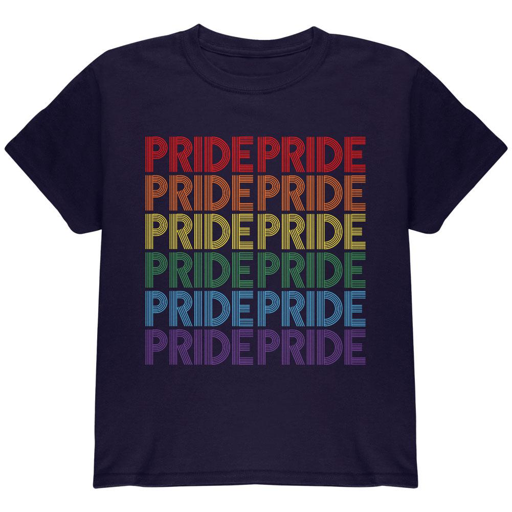LGBTQ Pride Rainbow 70's Repeat Youth T Shirt Youth T-Shirts Old Glory LG Navy