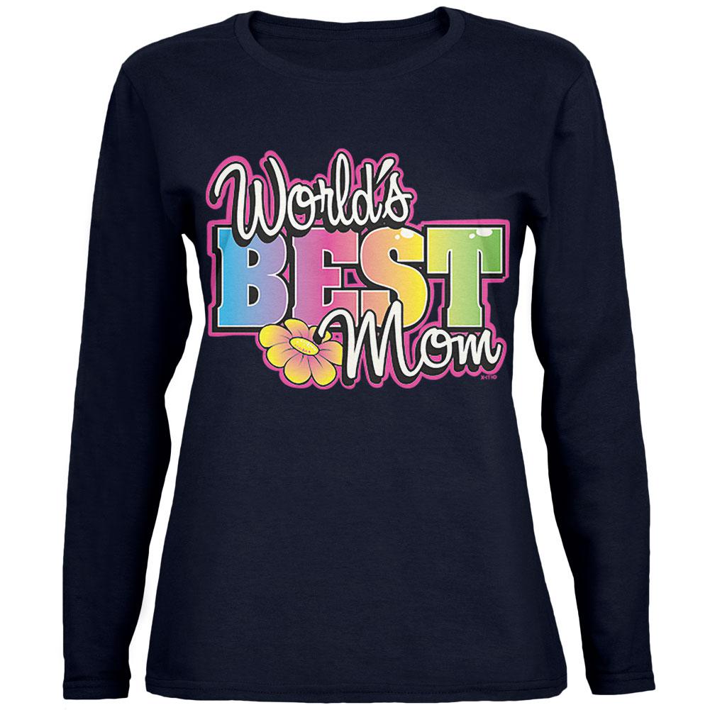 Mother's Day World's Best Mom Womens Long Sleeve T Shirt Women's Long Sleeves Old Glory 2XL Navy