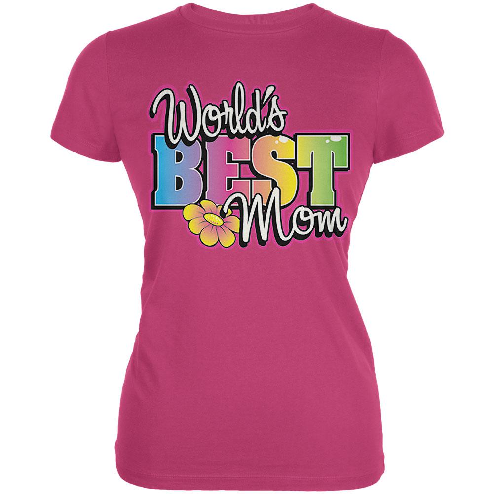 Mother's Day World's Best Mom Juniors Soft T Shirt Juniors T-Shirts Old Glory LG Red