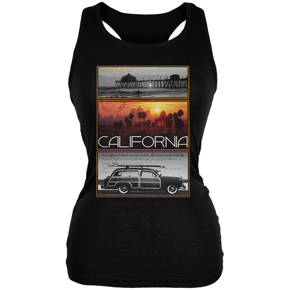 West Coast Postcard Pier Palm California Juniors Soft Tank Top Juniors Tank Tops Old Glory 2XL Black