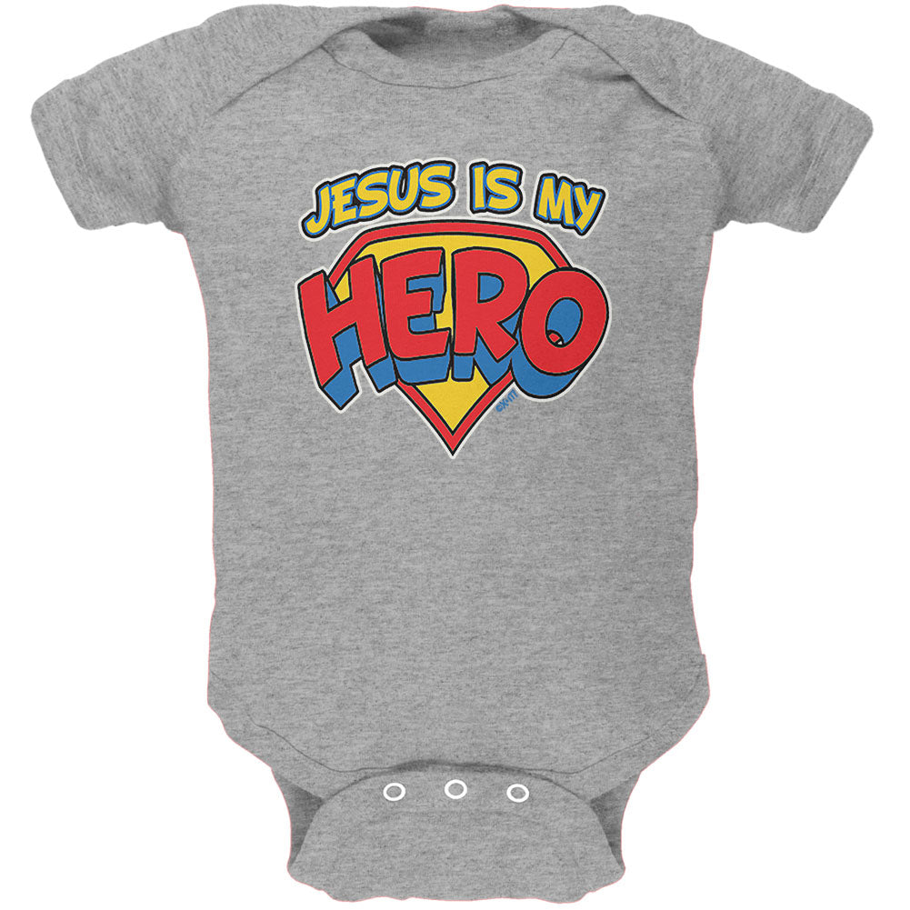 Jesus Is My Hero Soft Baby One Piece Baby One Piece Old Glory 12M Grey