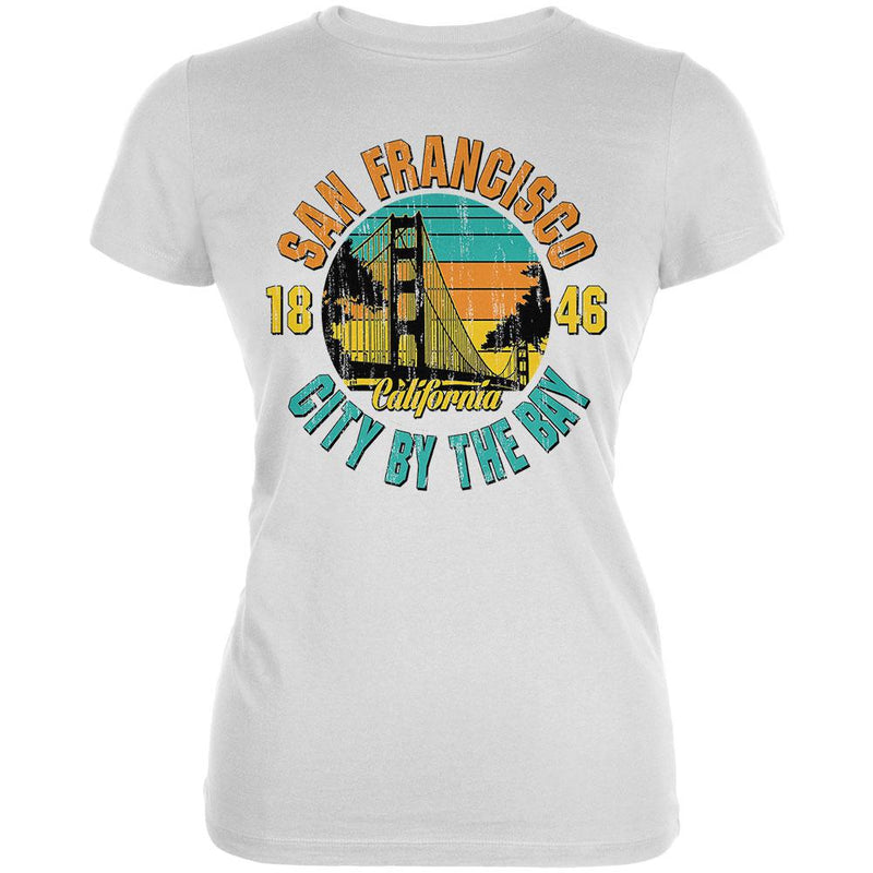 Bridge San Francisco California Juniors Soft T Shirt Juniors T-Shirts Old Glory 2XL White