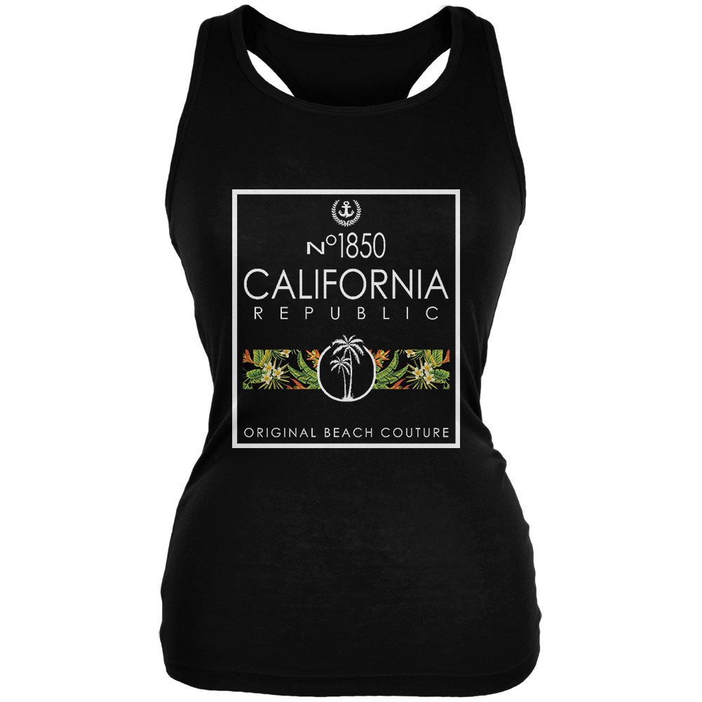 Floral Palm Tree Beach Couture California Republic Juniors Soft Tank Top Juniors Tank Tops Old Glory 2XL Black