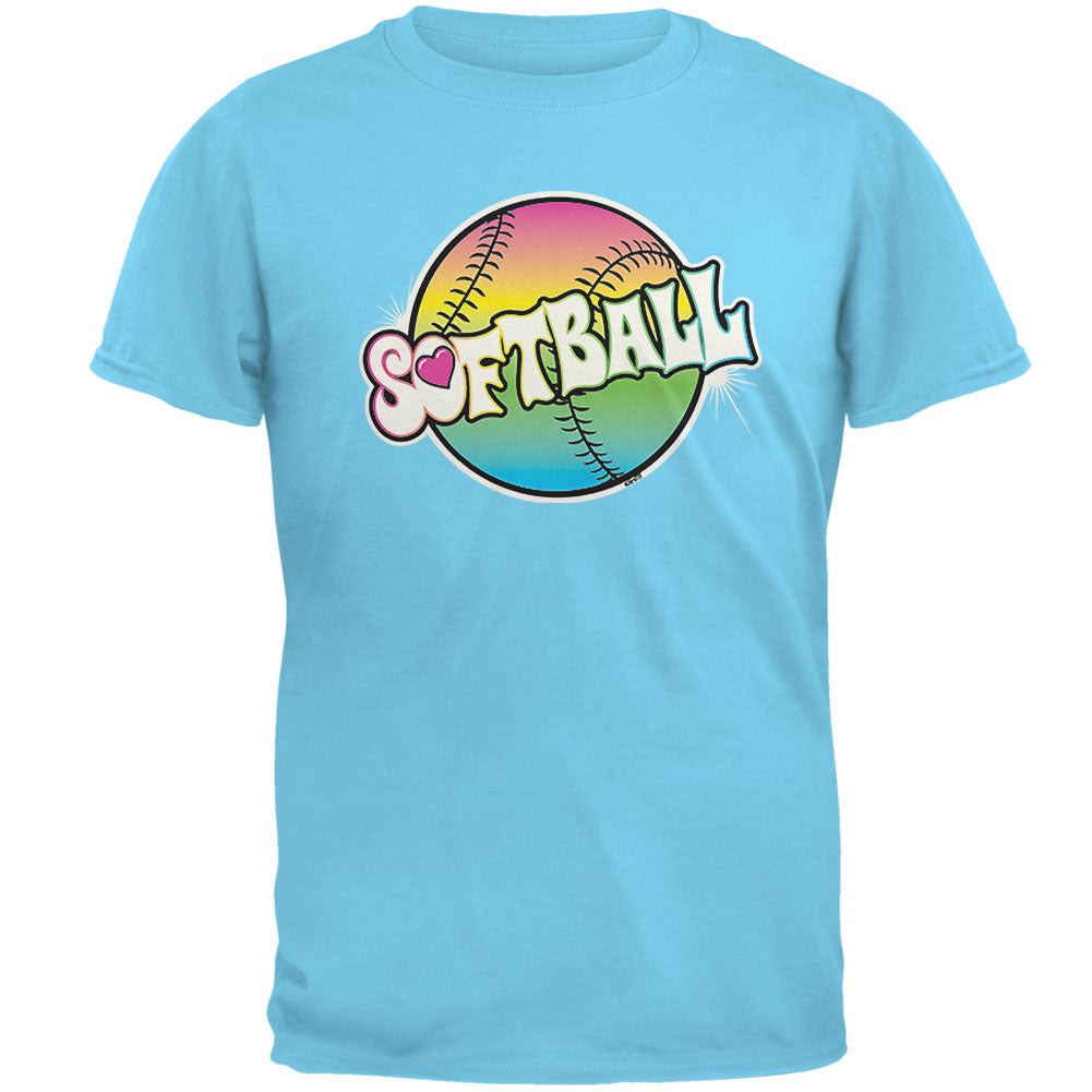 Rainbow Softball Neon Mens T Shirt Men's T-Shirts Softball 2XL Sky
