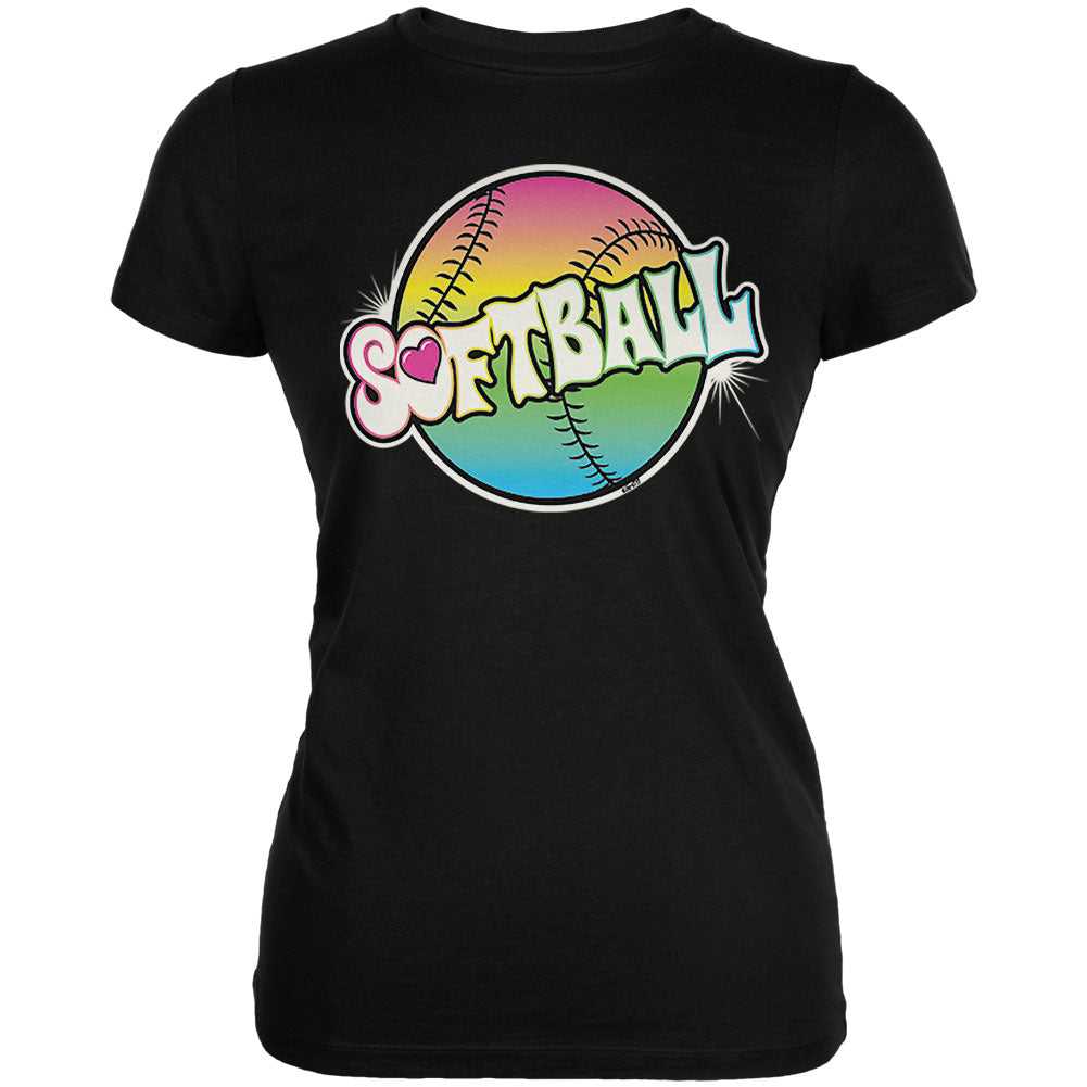 Rainbow Softball Neon Juniors Soft T Shirt Juniors T-Shirts Softball 2XL Black