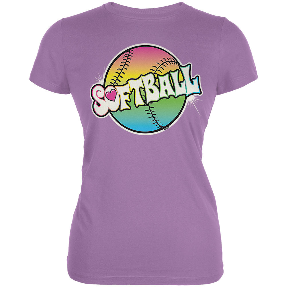 Rainbow Softball Neon Juniors Soft T Shirt Juniors T-Shirts Softball LG Dusty Violet