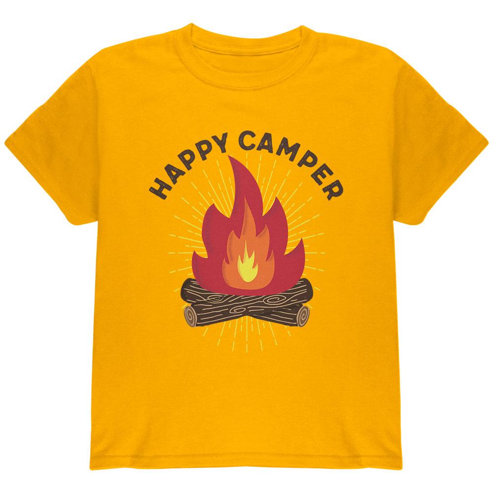 Hiking Happy Camper Campfire Youth T Shirt Youth T-Shirts Old Glory LG Yellow