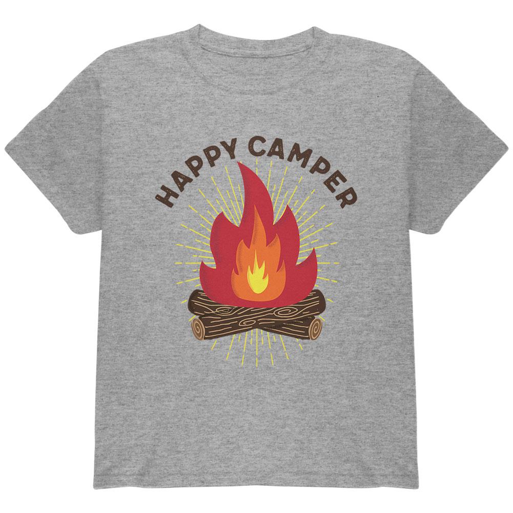 Hiking Happy Camper Campfire Youth T Shirt Youth T-Shirts Old Glory LG Grey