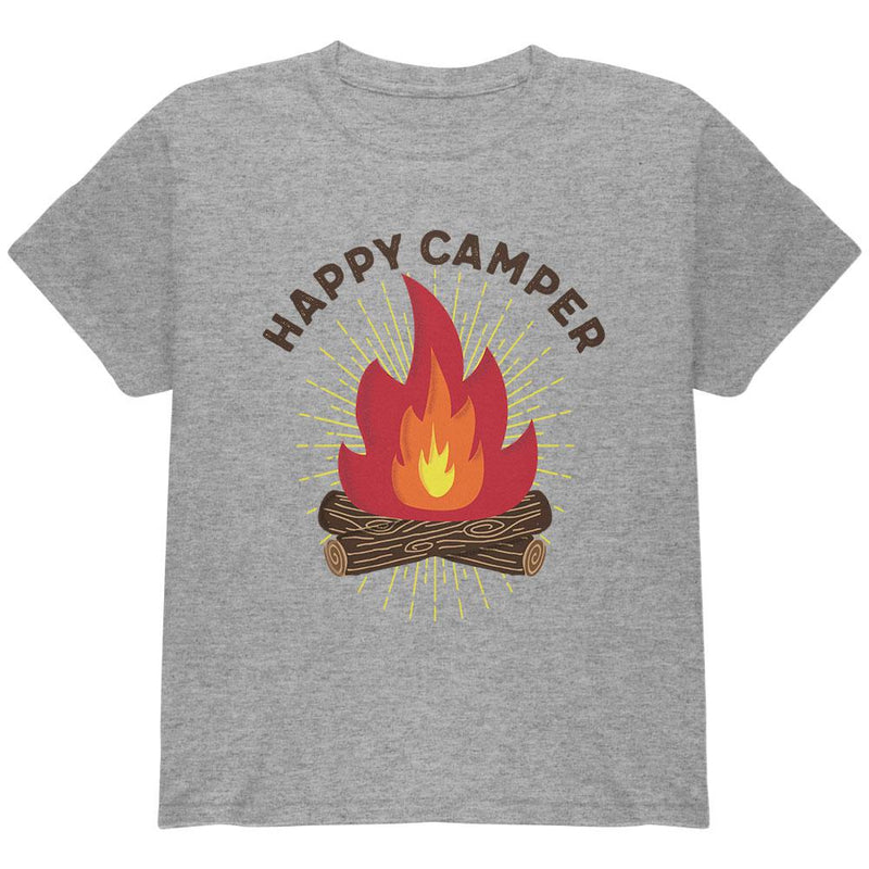 Hiking Happy Camper Campfire Youth T Shirt Youth T-Shirts Old Glory LG Grey