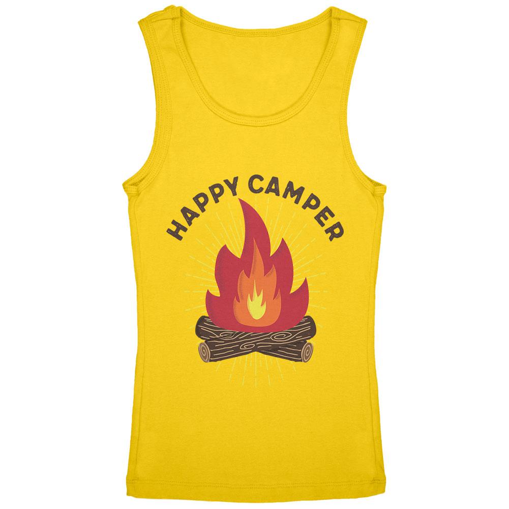 Hiking Happy Camper Campfire Youth Girls Tank Top Youth Tank Tops Old Glory LG Yellow