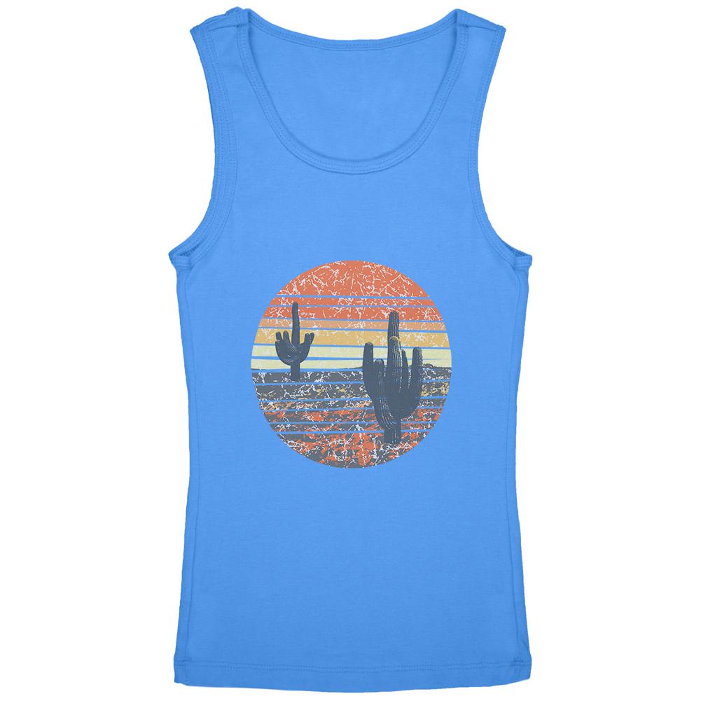 Vintage Cactus Sunset Youth Girls Tank Top Youth Tank Tops Old Glory LG Blue