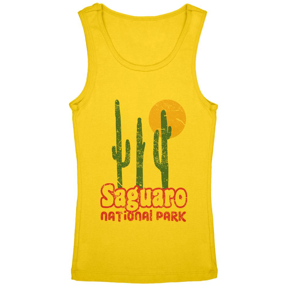 National Park Retro 70s Landscape Saguaro Youth Girls Tank Top Youth Tank Tops Old Glory LG Yellow