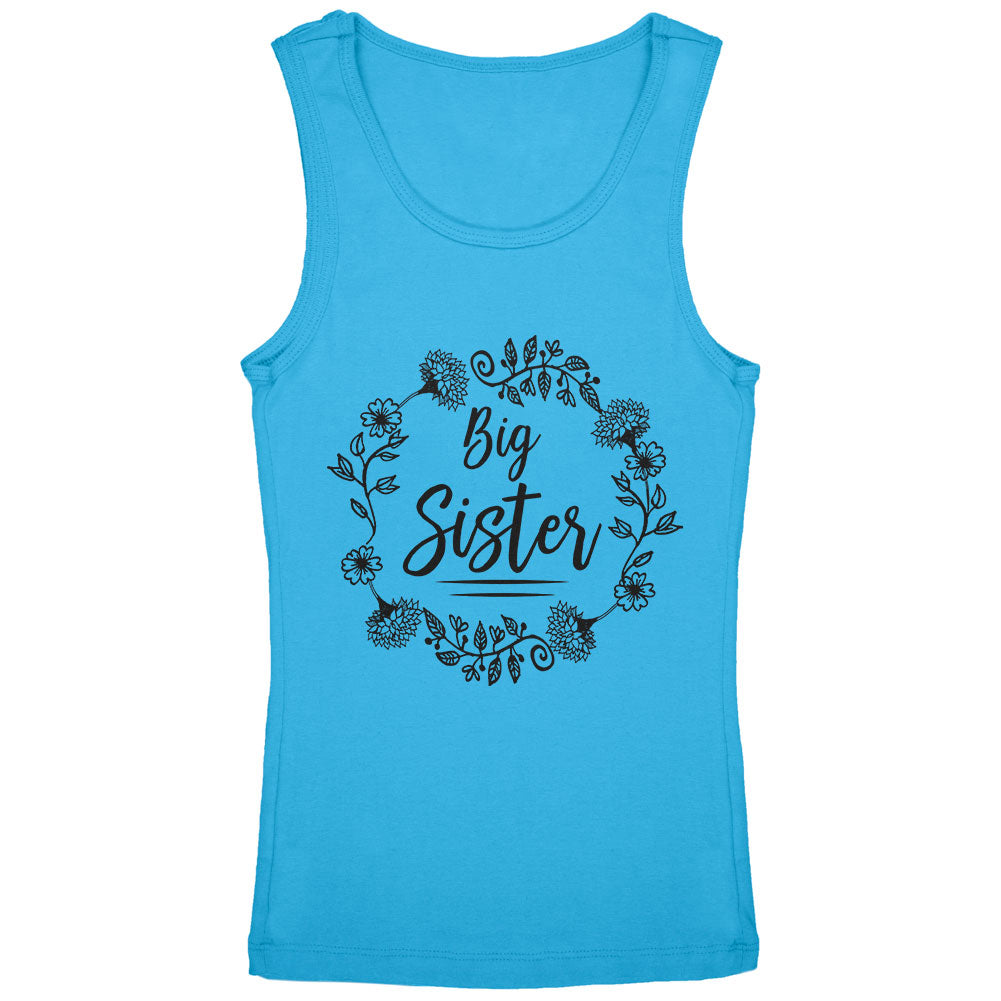 Big Sister Flower Wreaths Youth Girls Tank Top Youth Tank Tops Old Glory YLG Teal