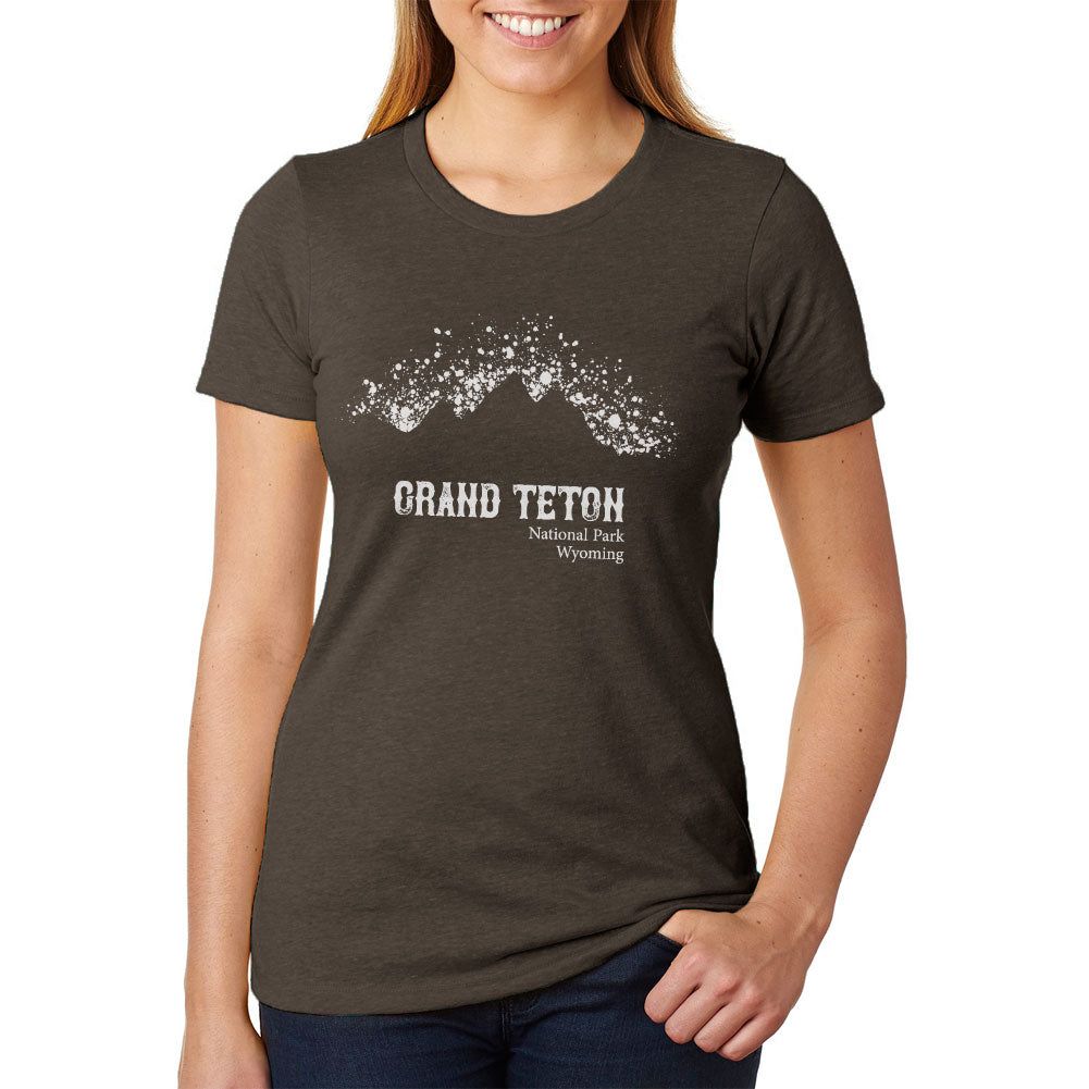 National Parks Grand Teton Mountain Splatter Juniors Soft Blend T Shirt Juniors T-Shirts Old Glory 2XL Heather Brown