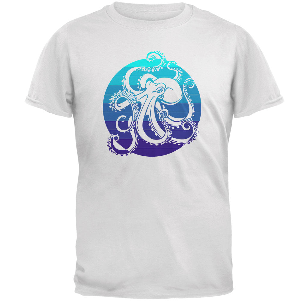 Kraken Octopus Ocean Retro Sunset Circle Mens Soft T Shirt Men's T-Shirts Old Glory 2XL White