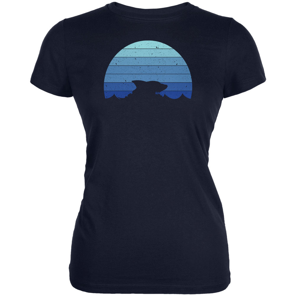 Ocean Shark Retro Sunset Blue Juniors Soft T Shirt Juniors T-Shirts Old Glory 2XL Navy
