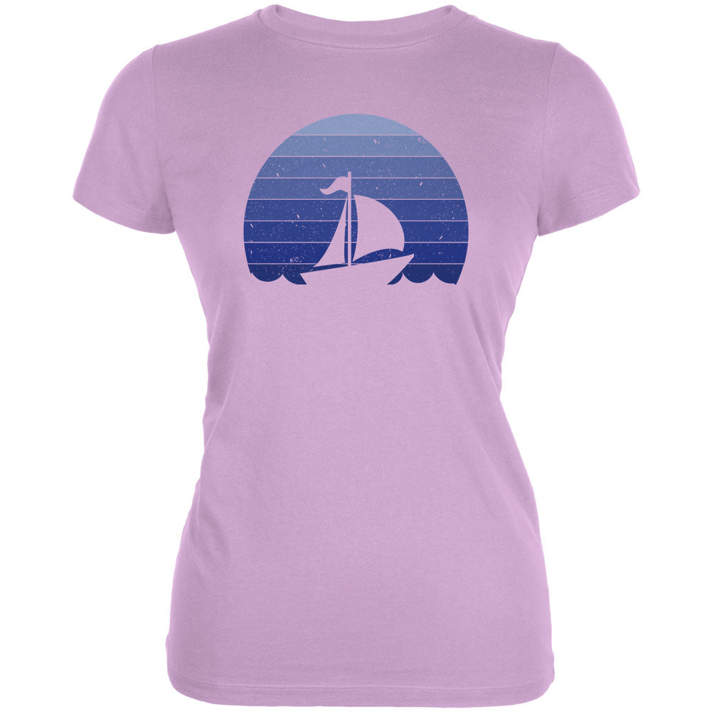 Marina Ocean Sail Boat Silhouette Retro Sunset Blue Juniors Soft T Shirt Juniors T-Shirts Old Glory LG Purple