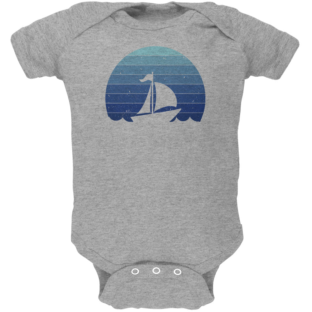 Marina Ocean Sail Boat Silhouette Retro Sunset Blue Soft Baby One Piece Baby One Piece Old Glory 0-3M Grey